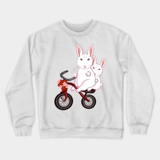 bunny rabbits on a tricycle bicycle- cute bunny rabbits Crewneck Sweatshirt